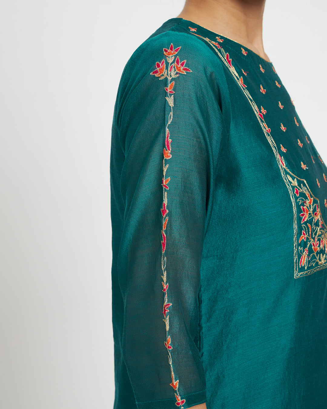 Green Genie Festive Chanderi Embroidered Co-ord Set