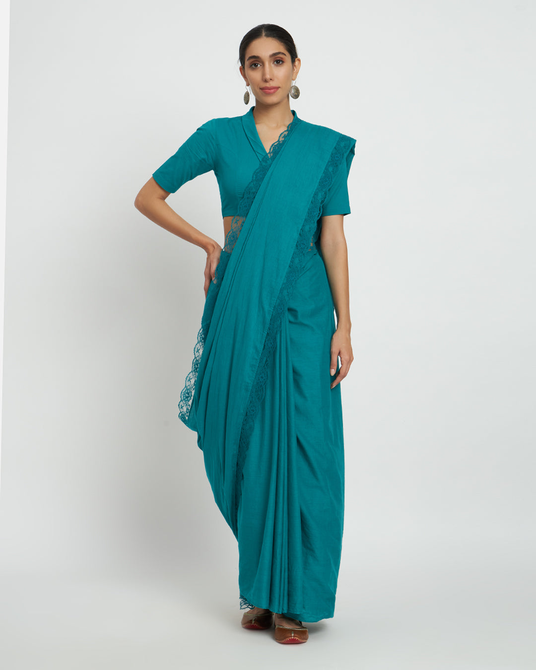 Green Gleam Wrap Fusion Saree & Blouse Co-ord Set
