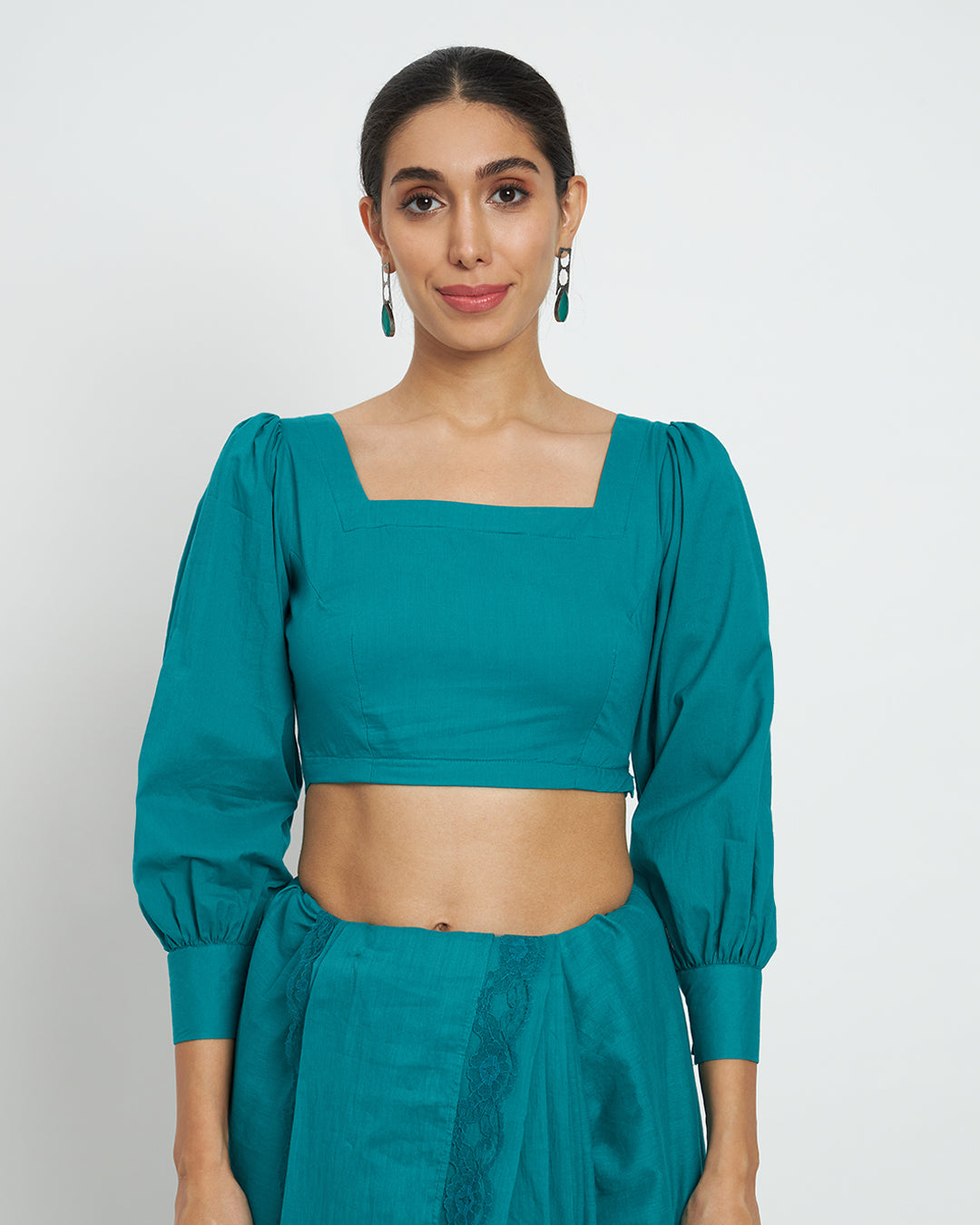 Green Gleam Square Sleekness Saree & Blouse Co-ord Set