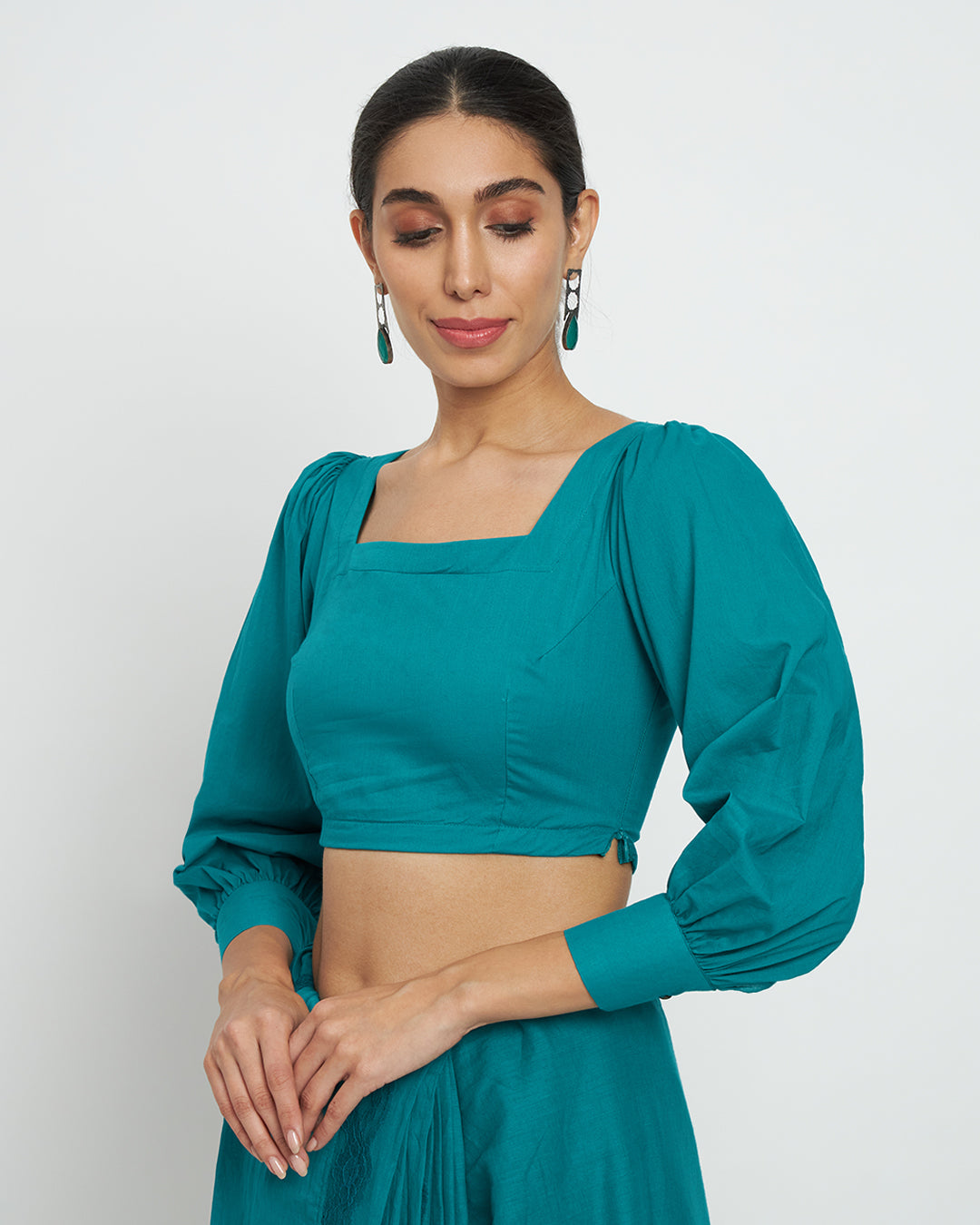 Green Gleam Square Sleekness Saree & Blouse Co-ord Set
