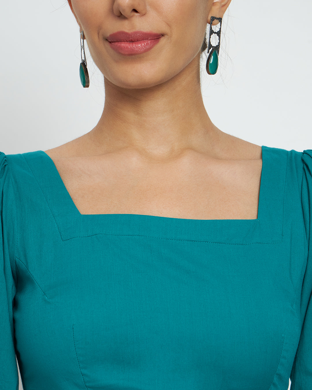 Green Gleam Square Sleekness Saree & Blouse Co-ord Set