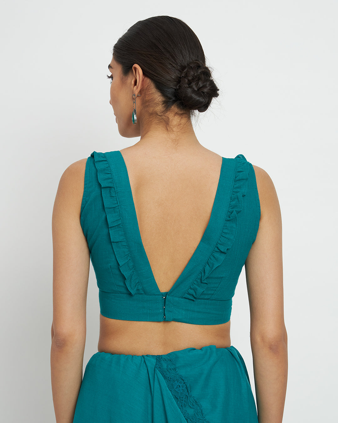Green Gleam Ruffled Romance Saree & Blouse Co-ord Set