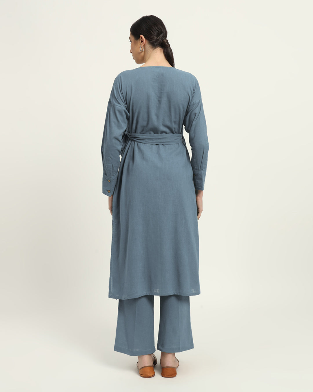 Combo: Blue Dawn & Sage Green Boho Harmony Flared Solid Kurta