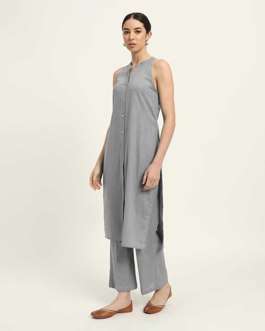 Combo: Iced Grey & Aurora Purple Mermaid Button Down Solid Kurta