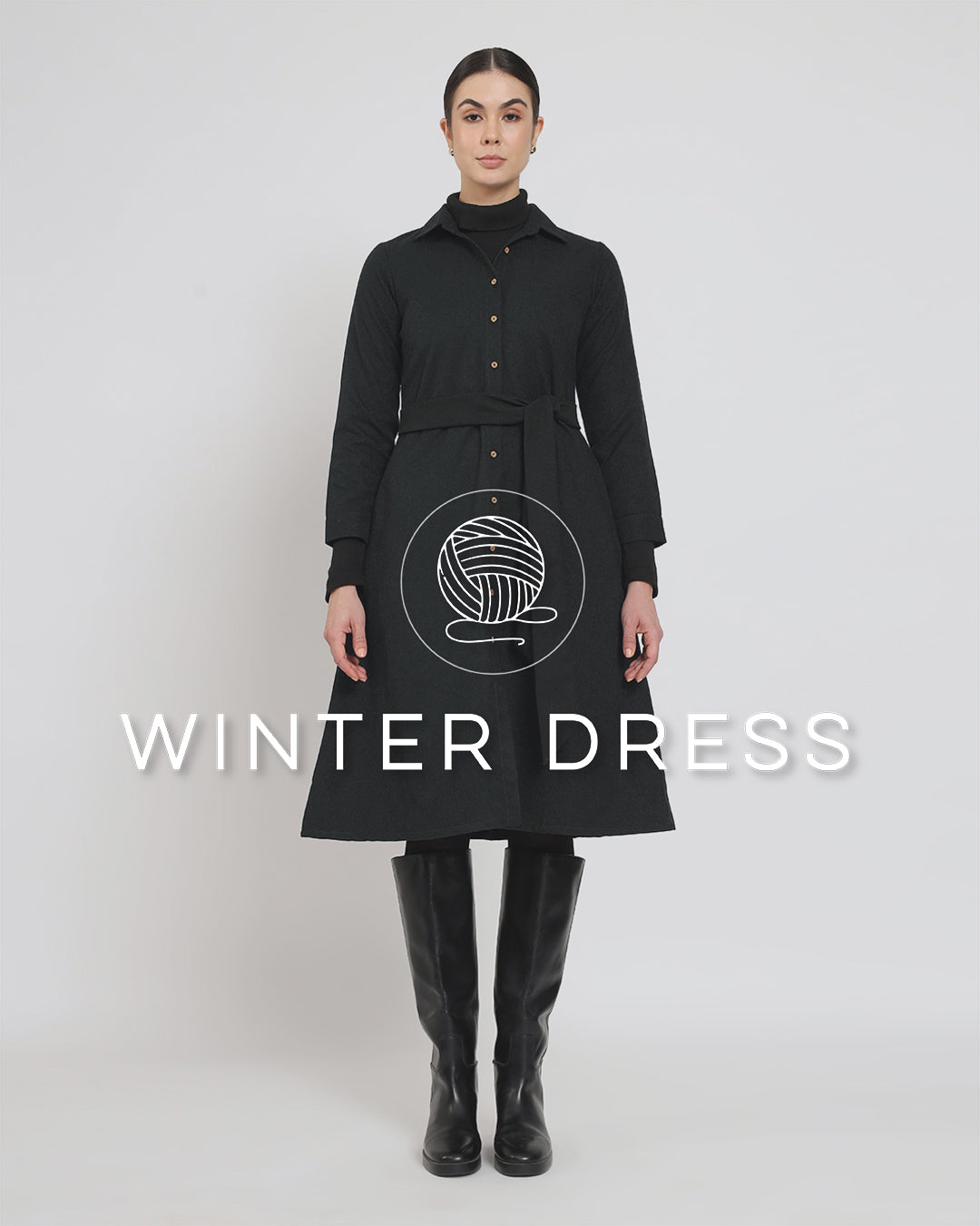 Black Artfull A-Line Woolen Dress
