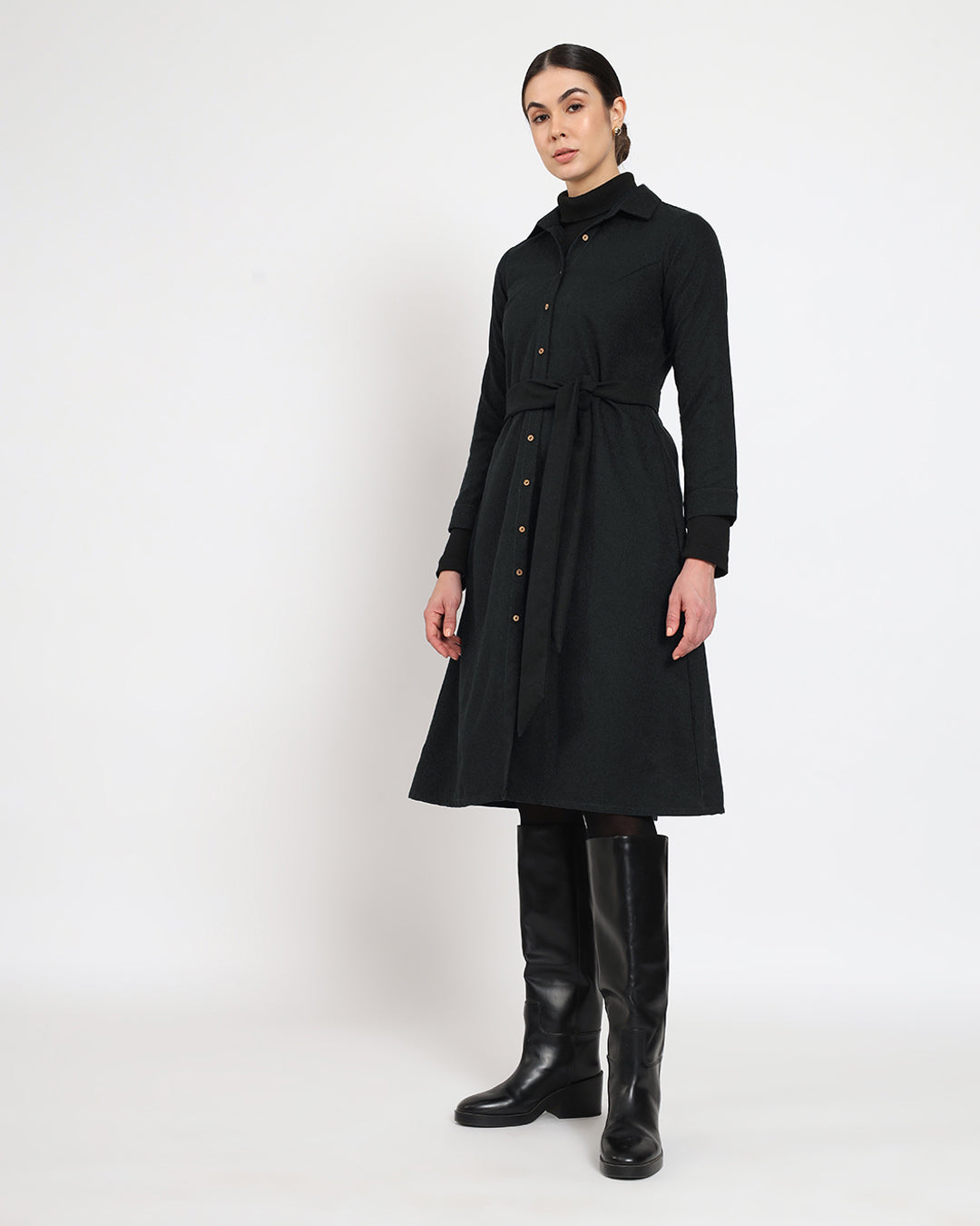 Black Artfull A-Line Woolen Dress