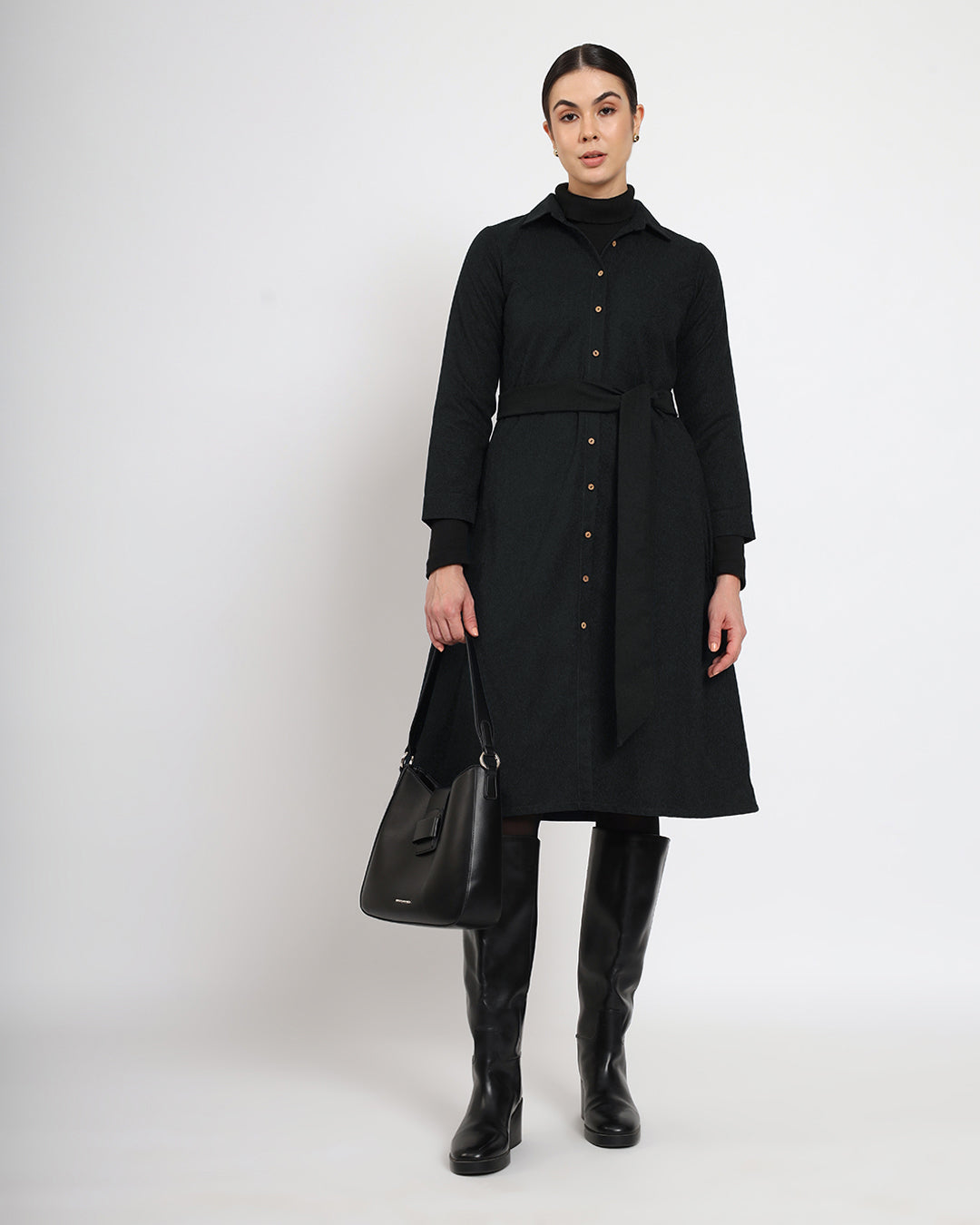 Black Artfull A-Line Woolen Dress