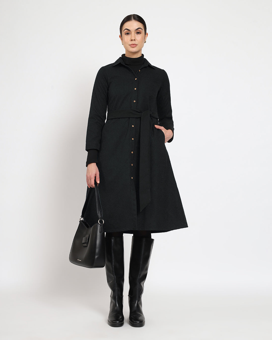 Black Artfull A-Line Woolen Dress
