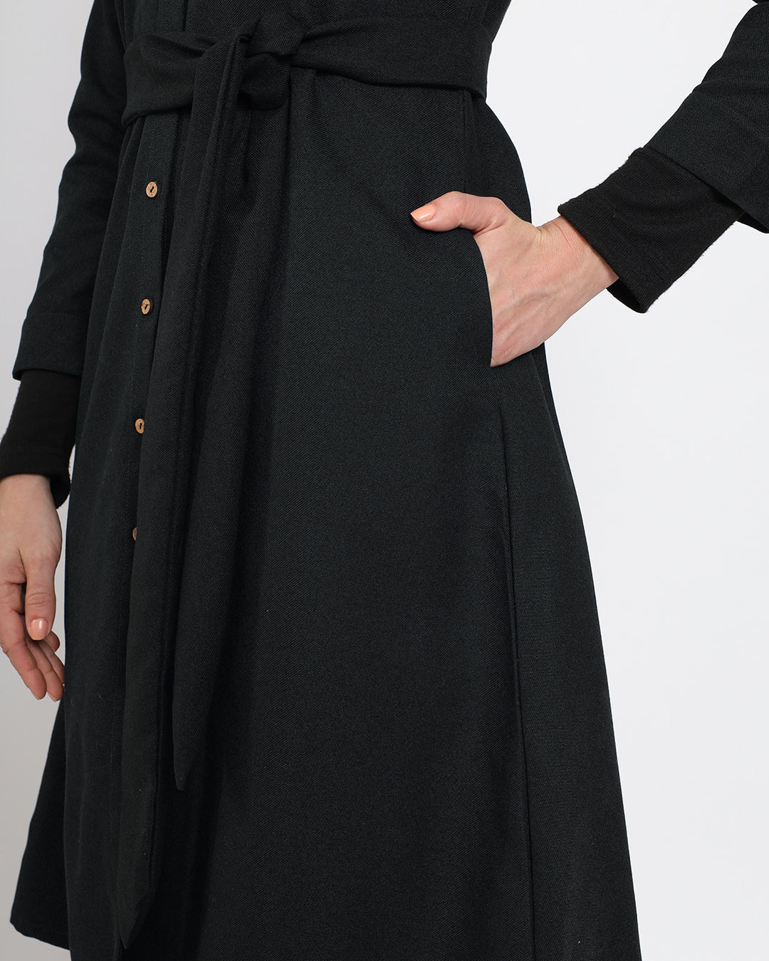 Black Artfull A-Line Woolen Dress