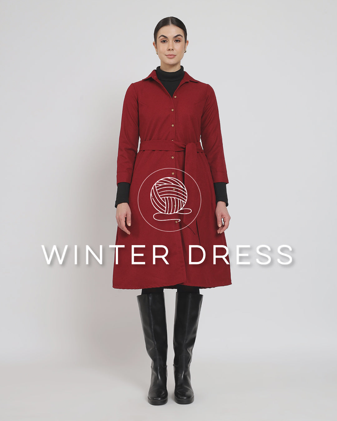 Russet Red Artfull A-Line Woolen Dress