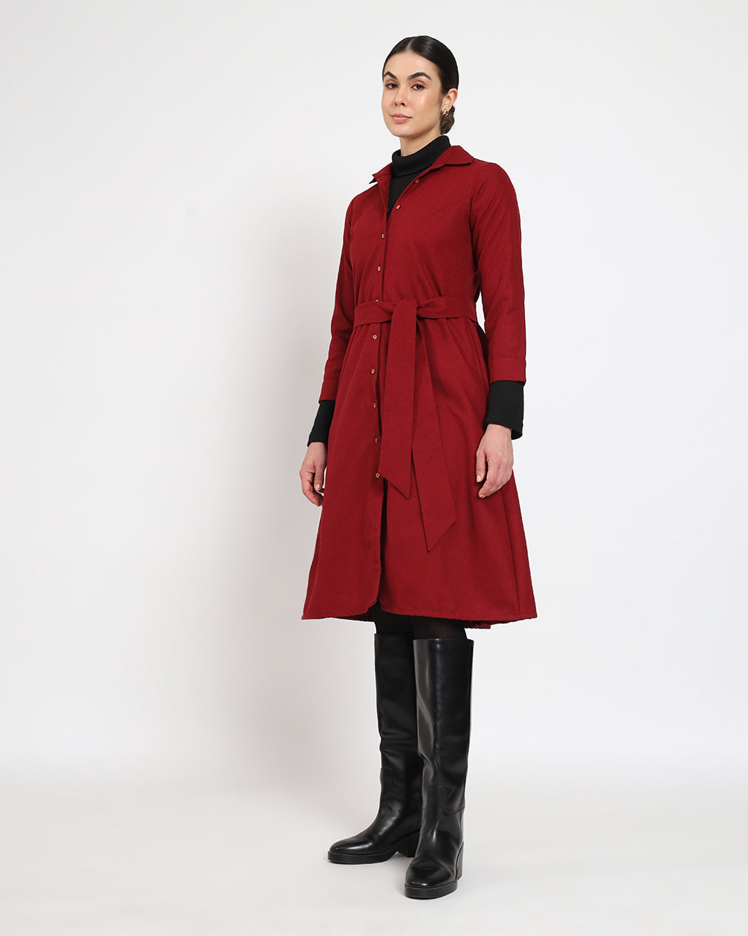 Russet Red Artfull A-Line Woolen Dress