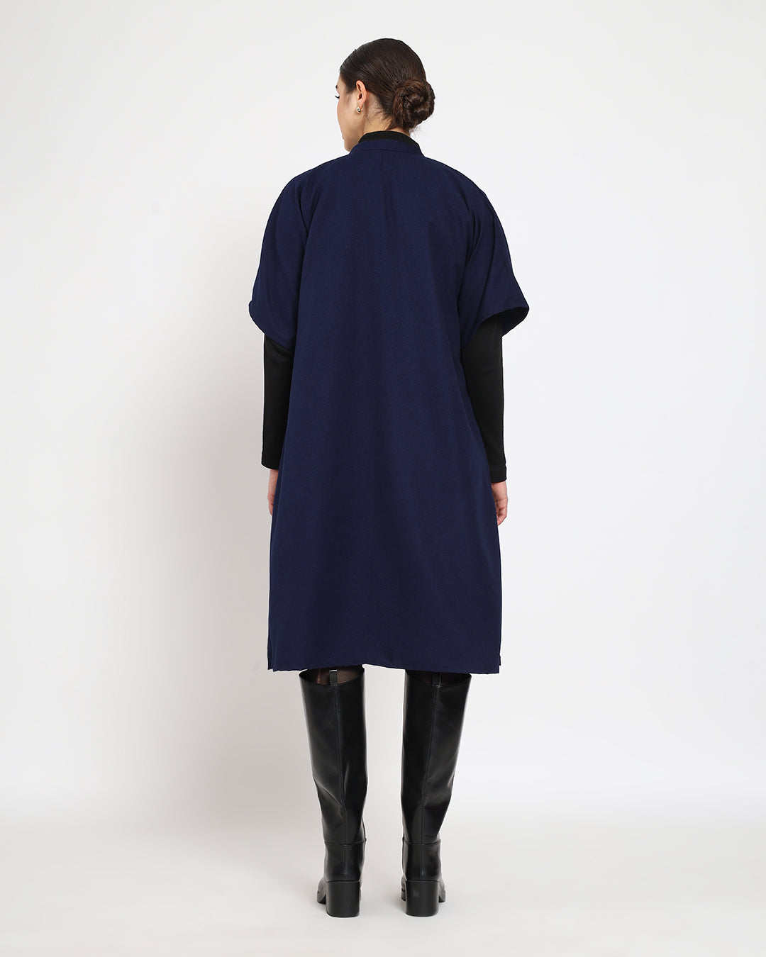 Midnight Blue Band Collar woolen Kaftan Dress