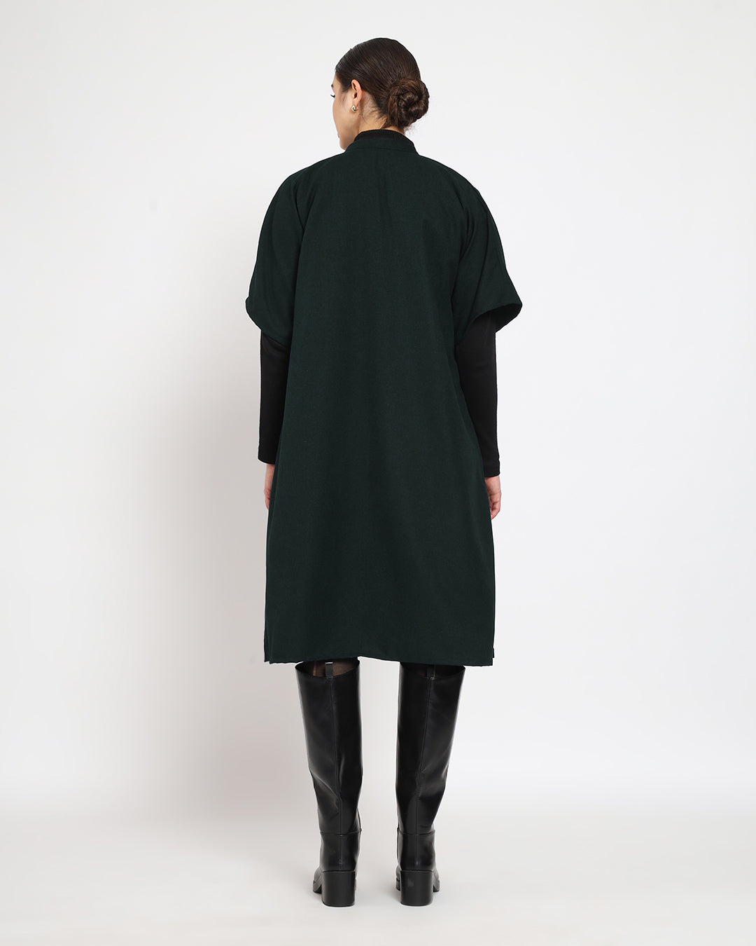 Deep Teal Band Collar woolen Kaftan Dress