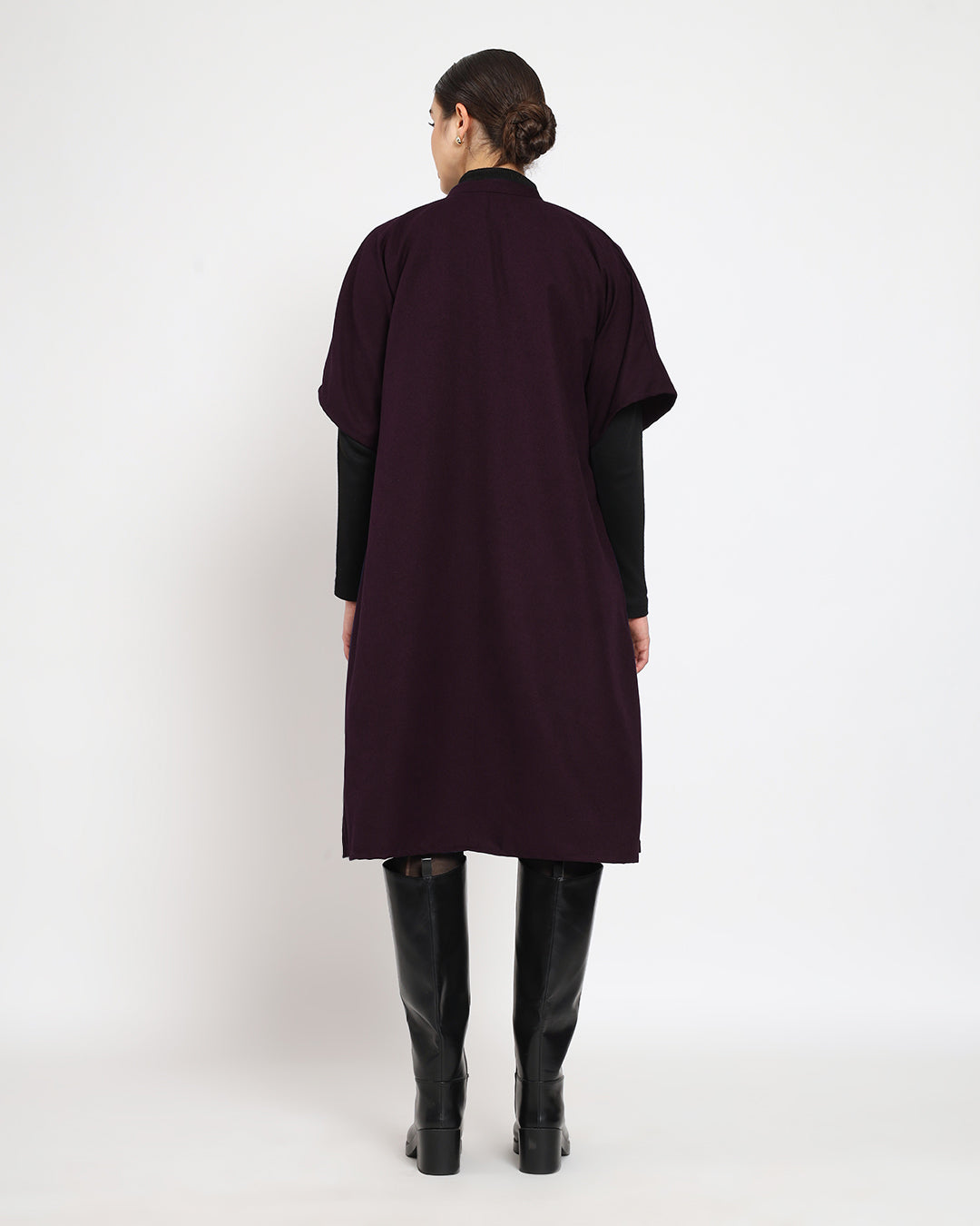 Plum Passion Band Collar woolen Kaftan Dress