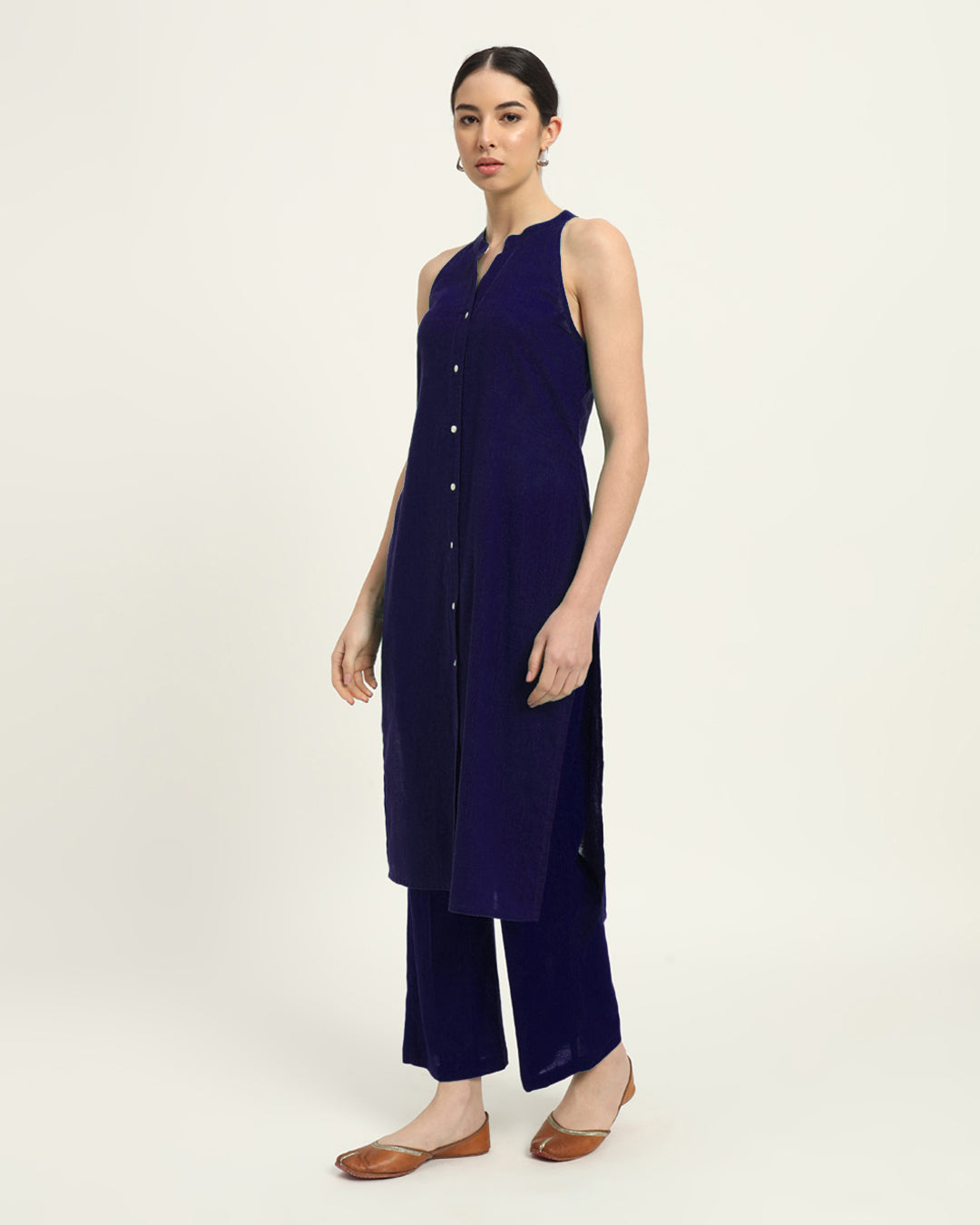 Combo: Beige & Aurora Purple Mermaid Button Down Solid Kurta