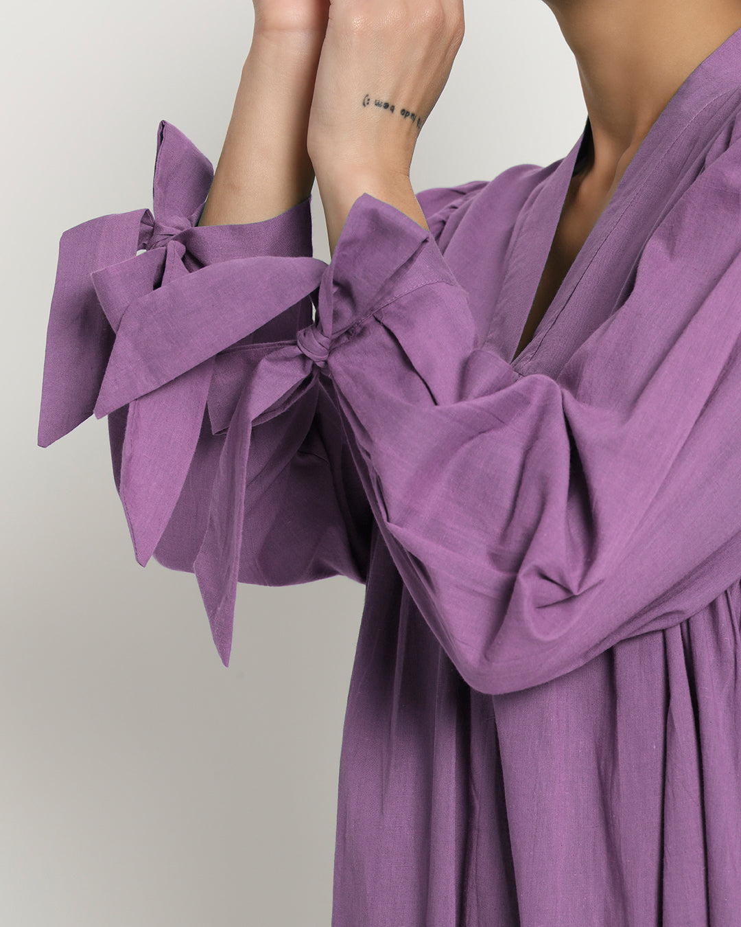 Wisteria Purple Bowtiful Gathering V Neck Dress