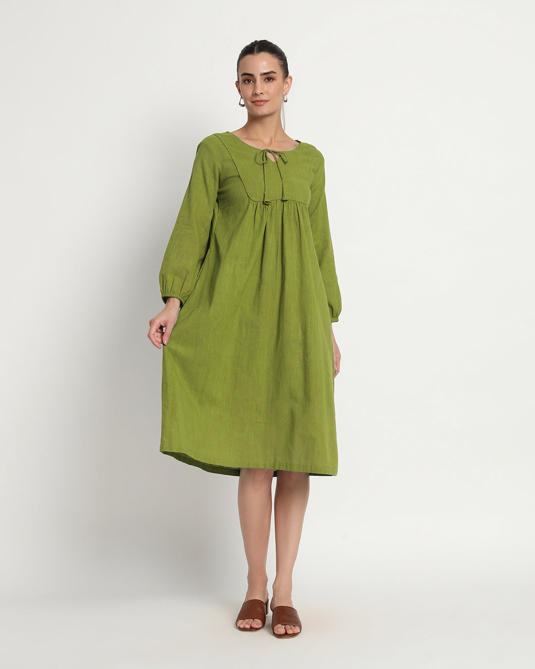 Sage Green Playful Tie-Up Neck Dress