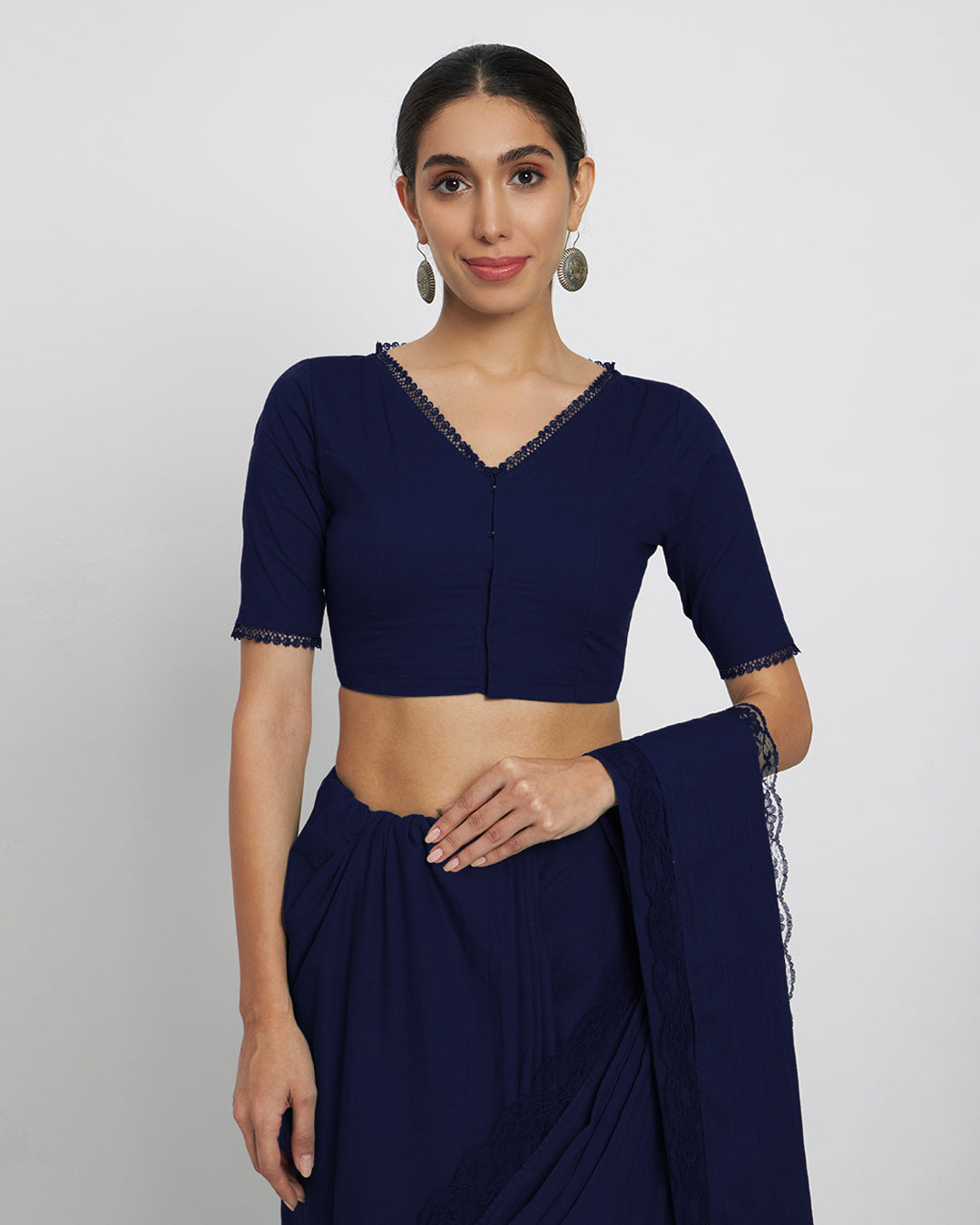 Midnight Blue V Neck Lace Medley Blouse