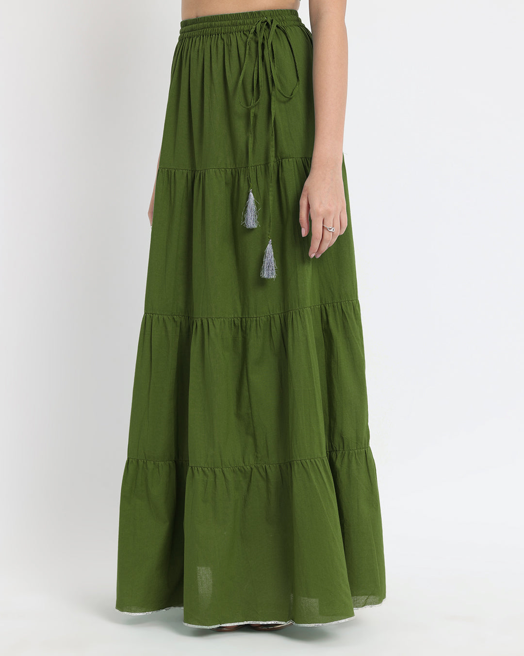 Greening Spring Tiered Lace Royal Wrap Fusion Co-ord Set