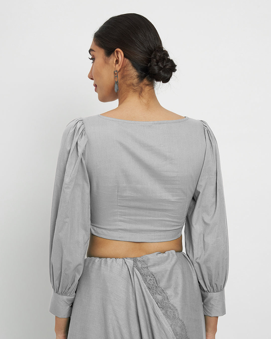 Iced Grey Square Sleekness Saree & Blouse Co-ord Set