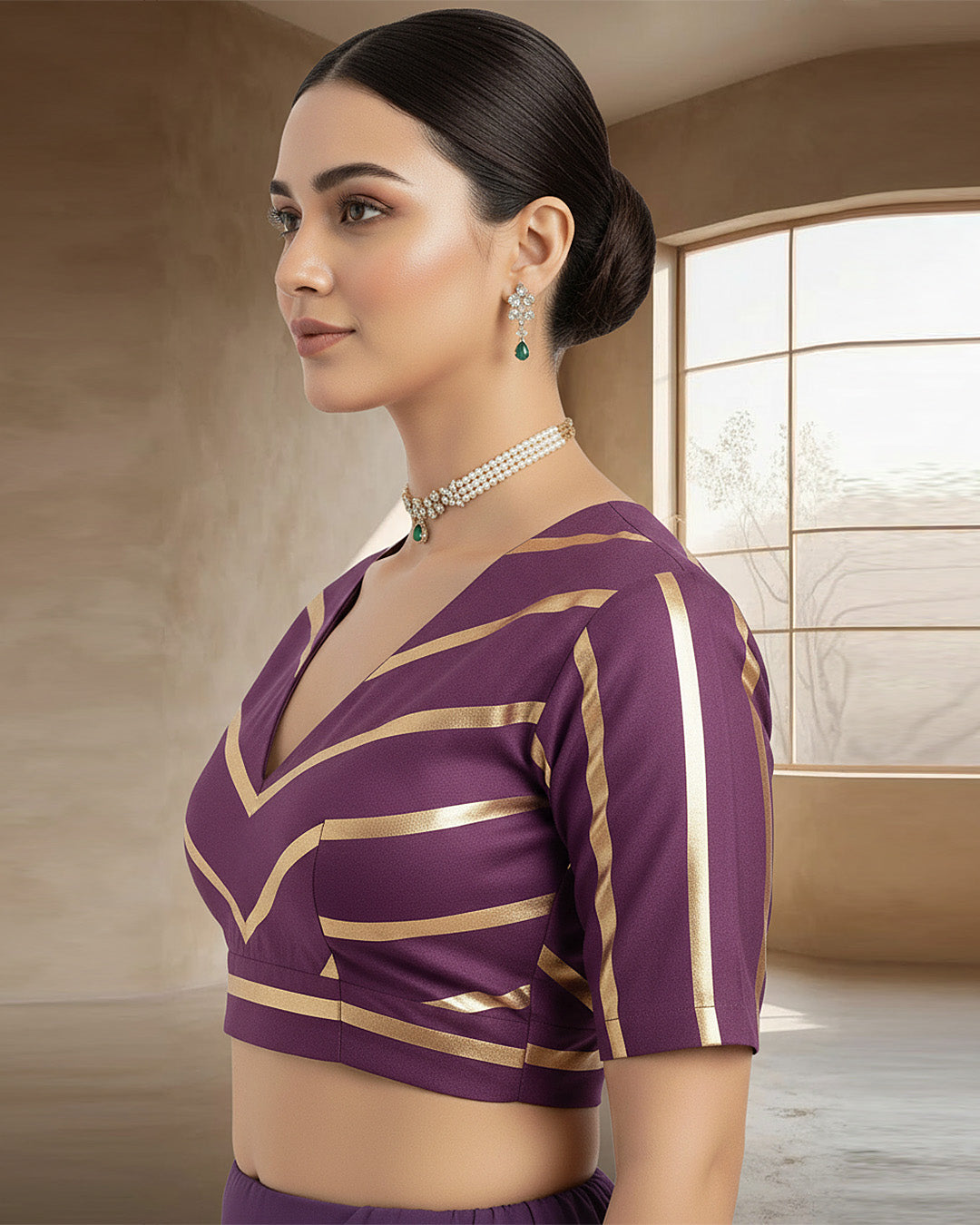 Wine Glisten Gala Deep V Blouse