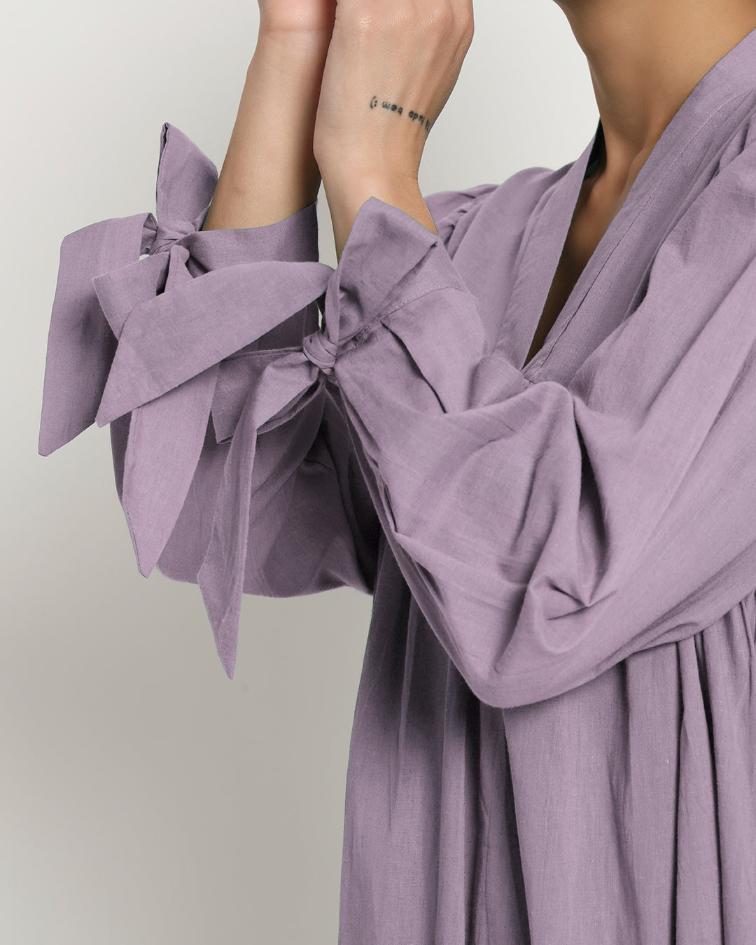 Iris Pink Bowtiful Gathering V Neck Dress