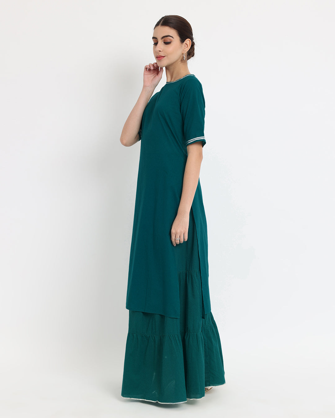 Deep Teal Tiered Lace Skirt Kurta Co-ord Set