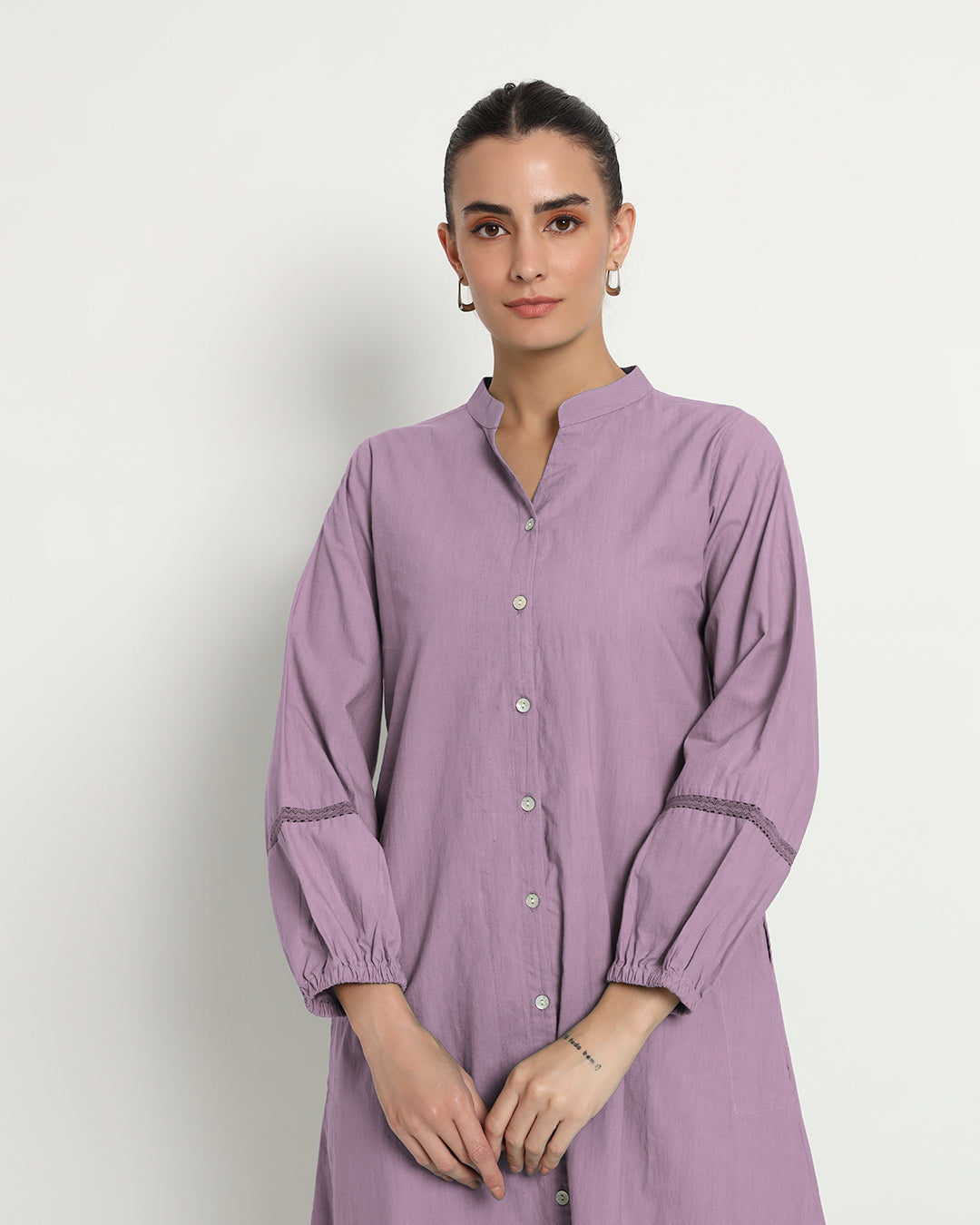 Iris Pink Modish Elegance Notch Neck Dress