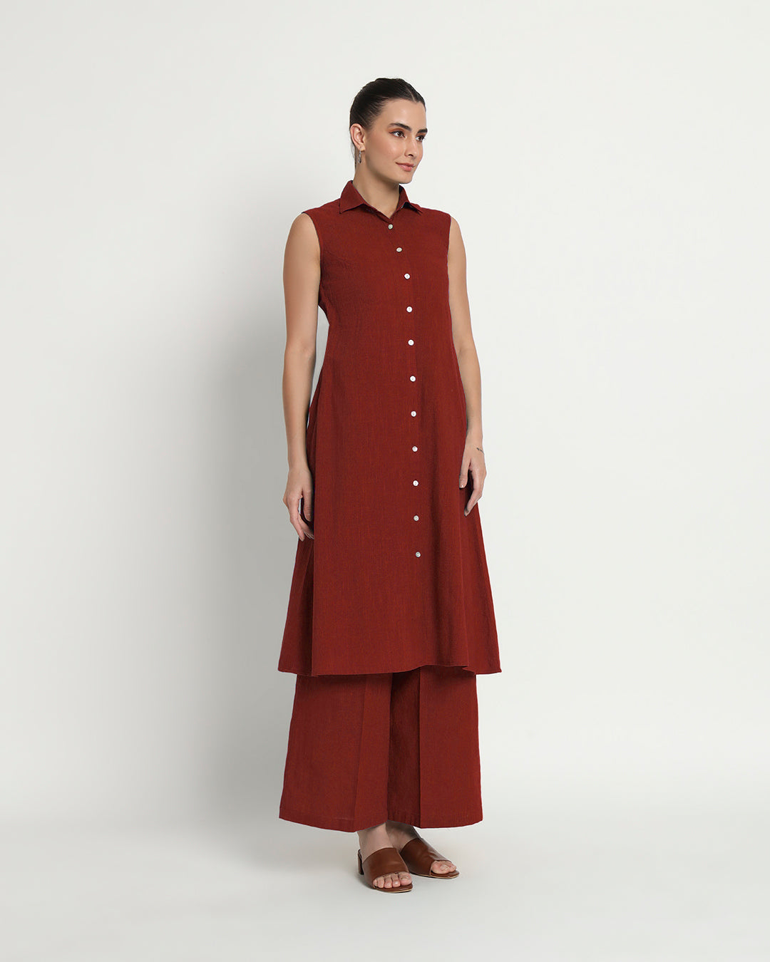 Russet Red Artful A-Line Solid Co-ord Set