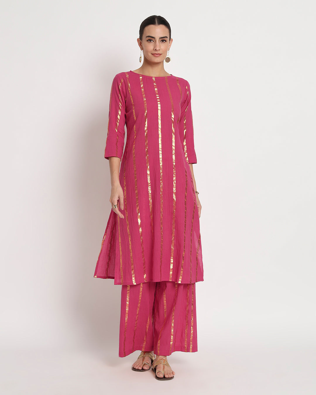 Queen's Gulabi Glisten Round Neck Gala Co-ord Set