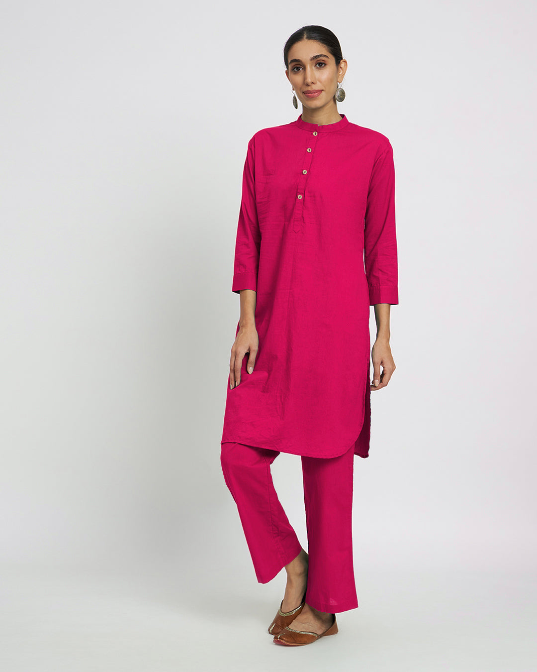 Queen's Gulabi Modern Mandarin Collar Solid Co-ord Set