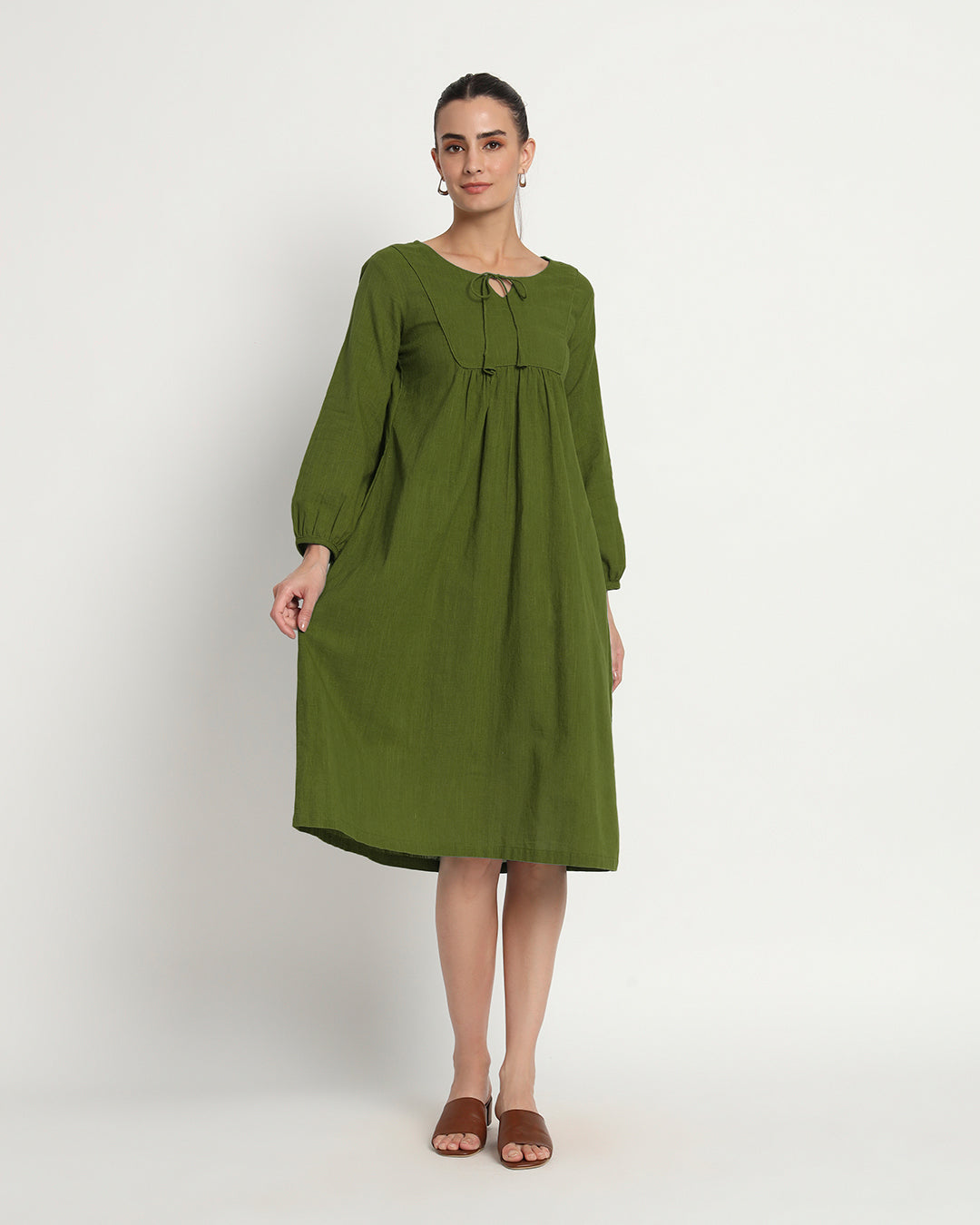 Greening Spring Playful Tie-Up Neck Dress