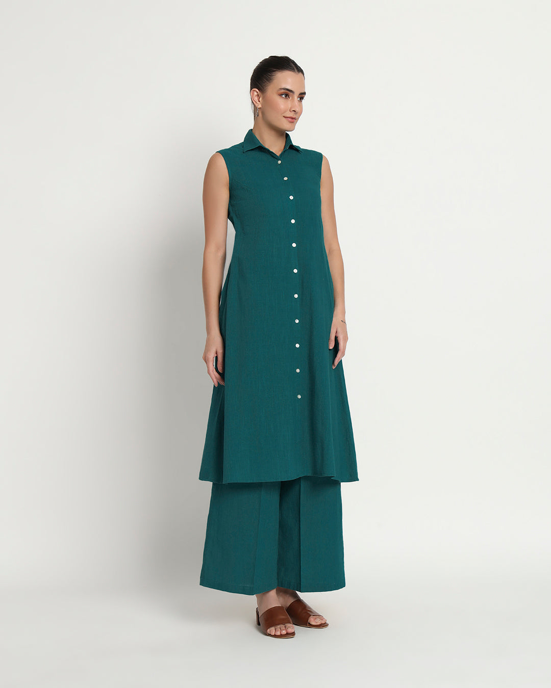 Deep Teal Artful A-Line Solid Co-ord Set