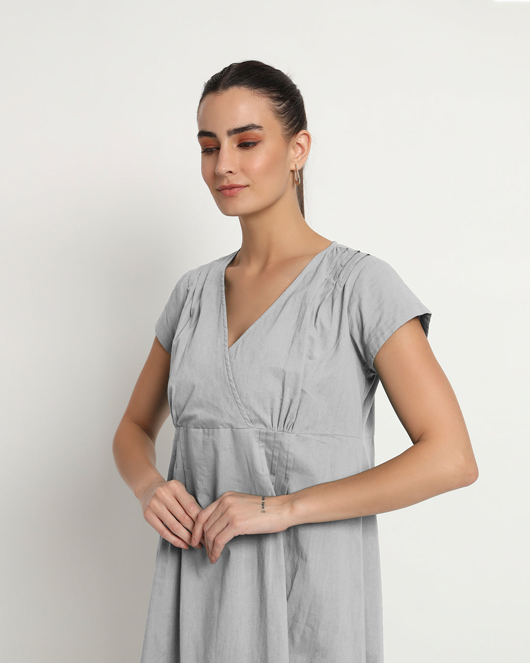 Iced Grey Voguish Verve V Neck Dress
