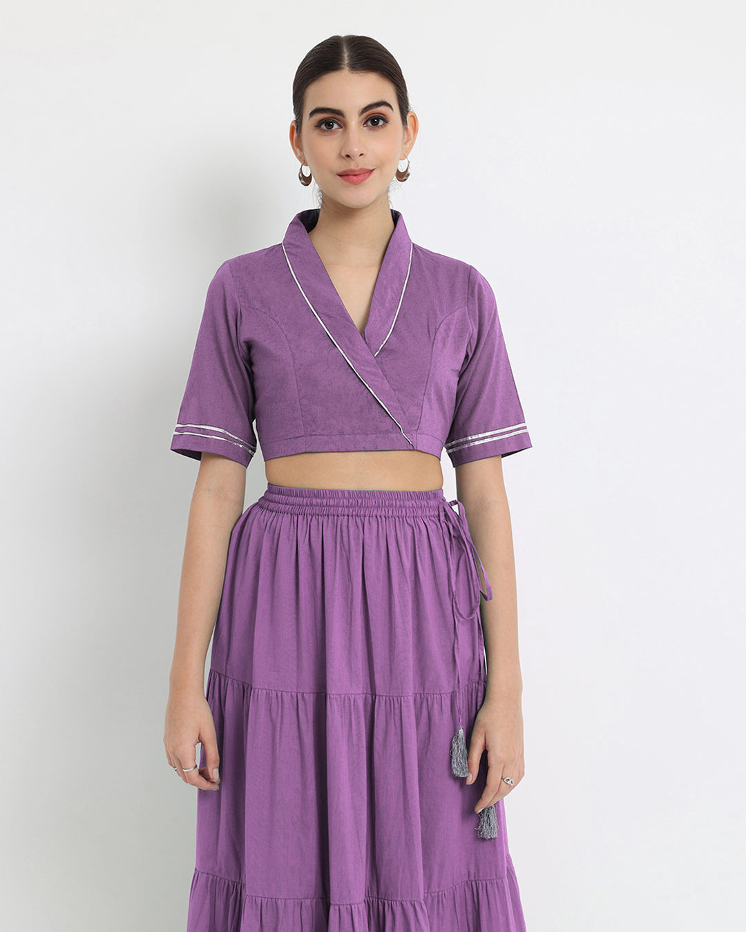 Wisteria Purple Tiered Lace Royal Wrap Fusion Co-ord Set
