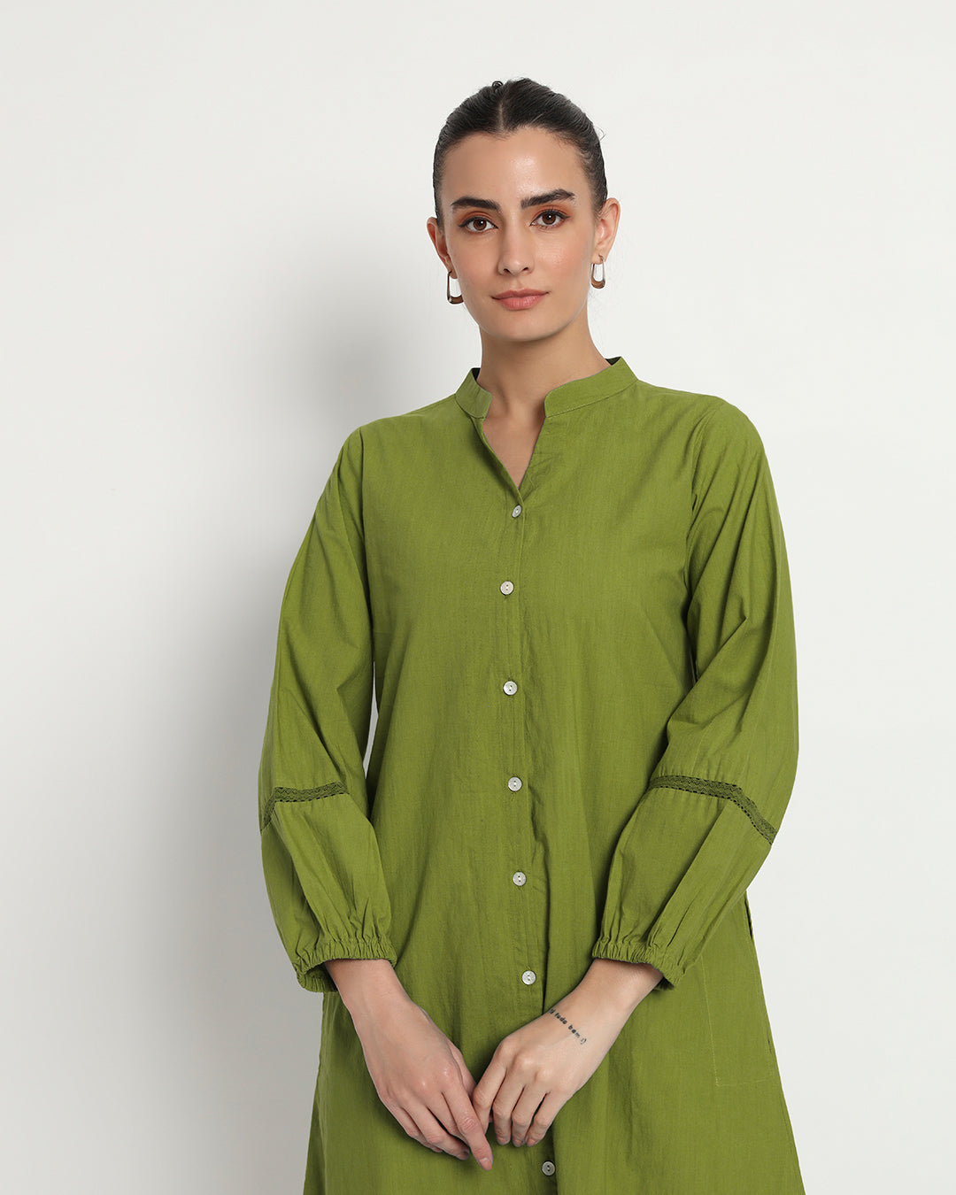 Sage Green Modish Elegance Notch Neck Dress