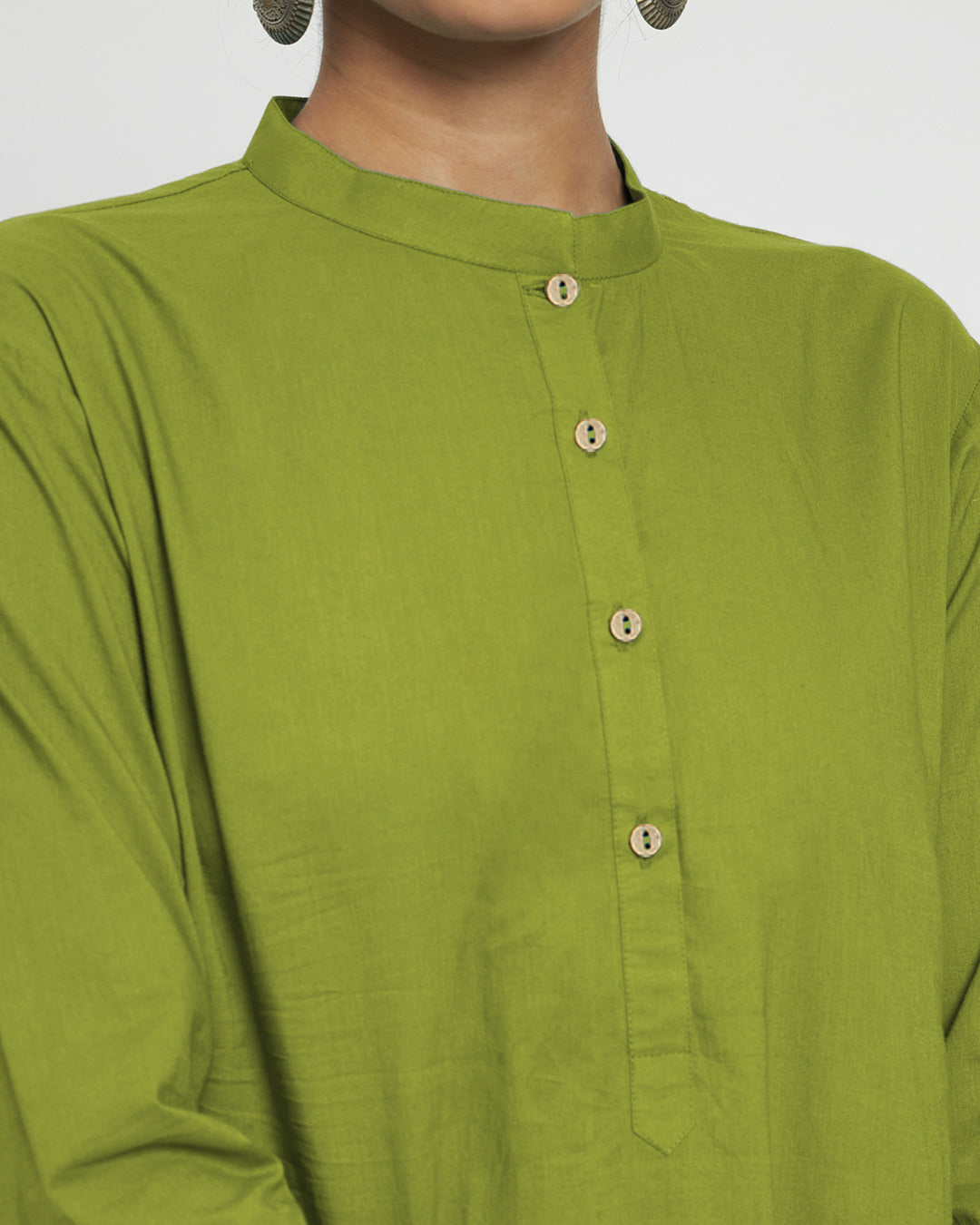 Sage Green Modern Mandarin Collar Solid Kurta (Without Bottoms)