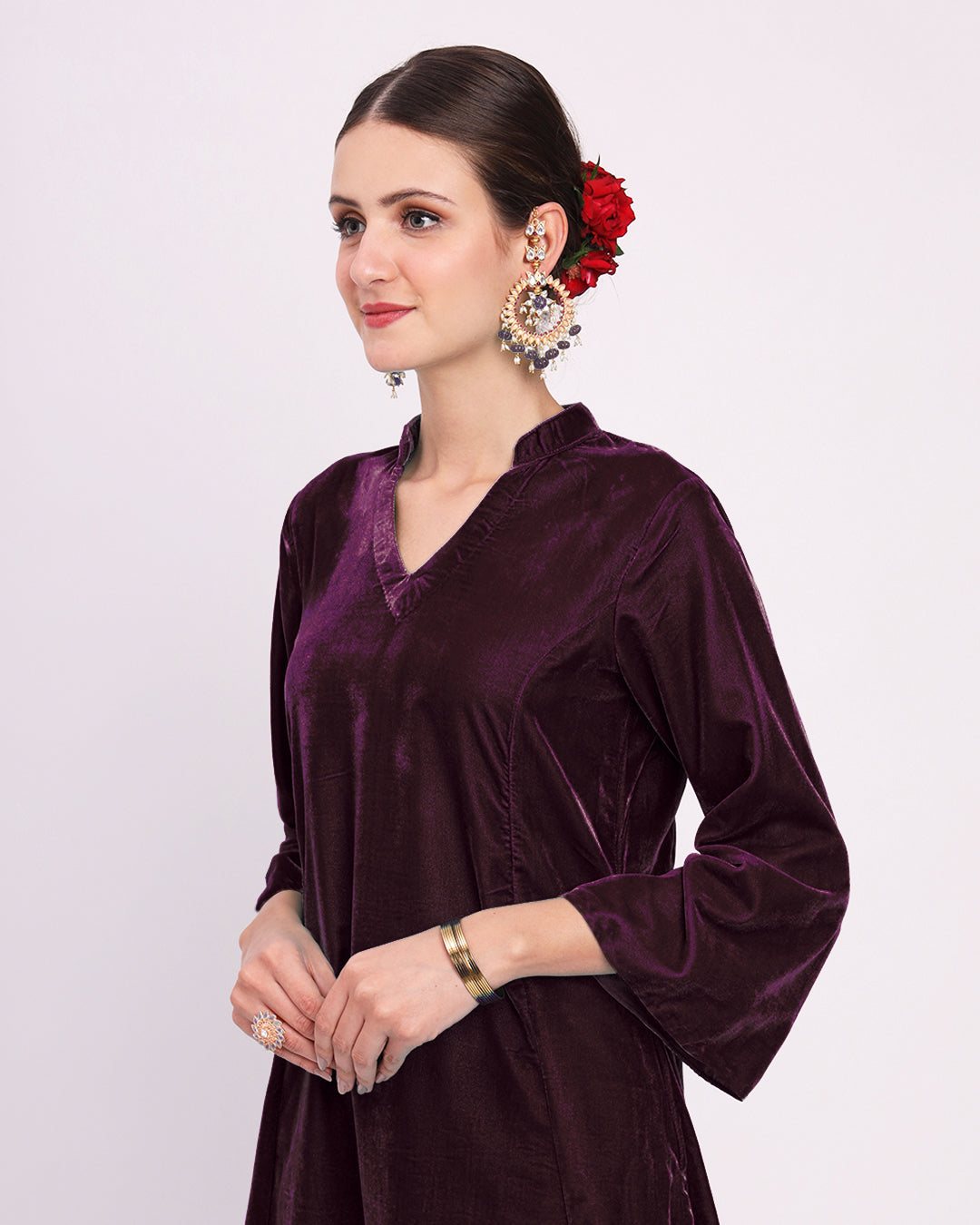 Plum Passion Royal Notch Velvet Gala Co-ord Set