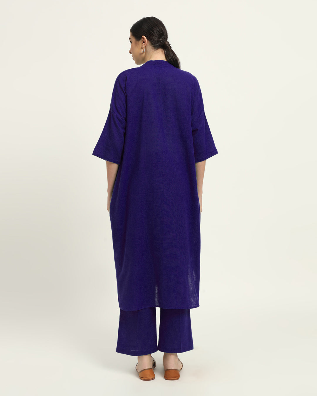 Combo: Blue Dawn & Aurora Purple Serene Sojourn V Neck Solid Kurta