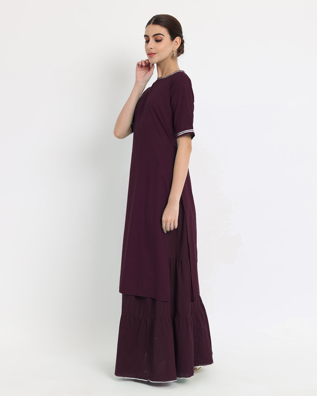 Plum Passion Tiered Lace Skirt Kurta Co-ord Set