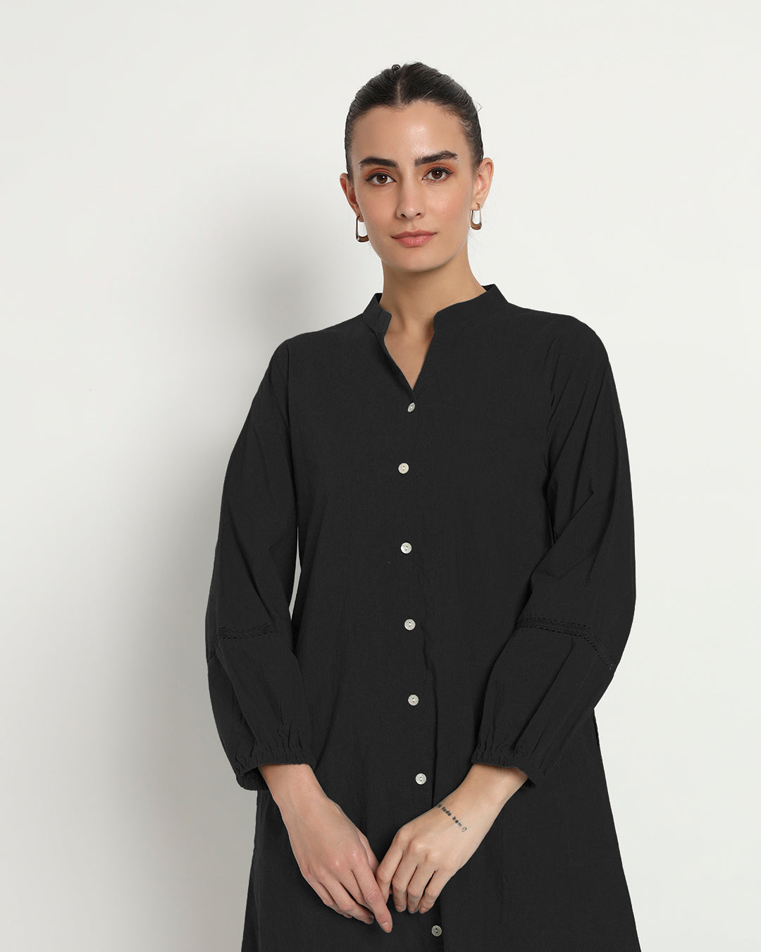 Classic Black Modish Elegance Notch Neck Dress