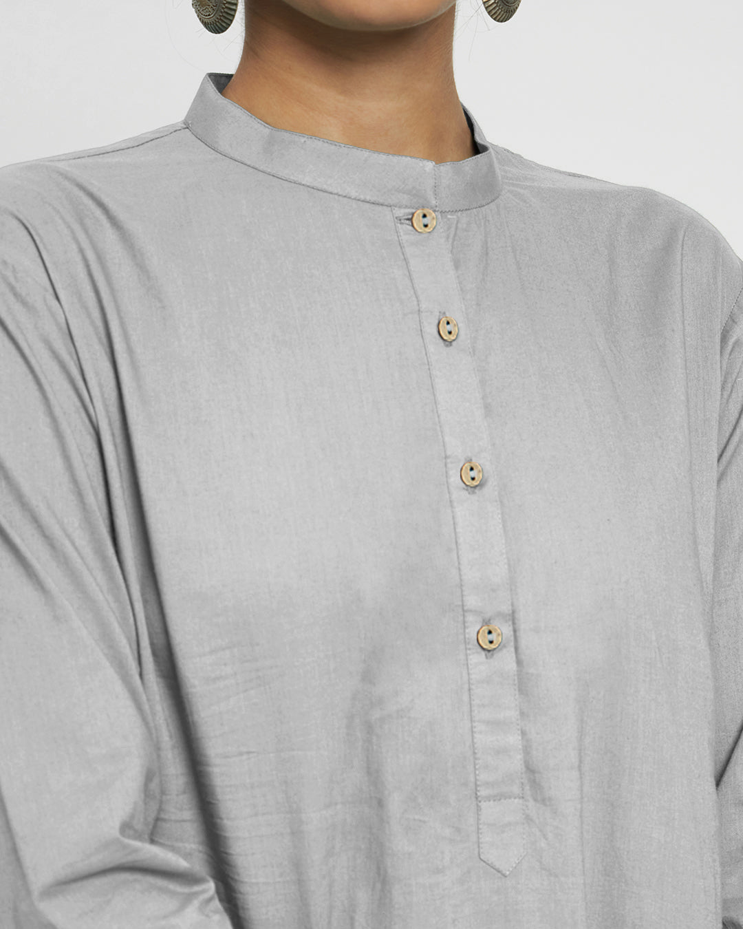 Iced Grey Modern Mandarin Collar Solid Kurta (Without Bottoms)