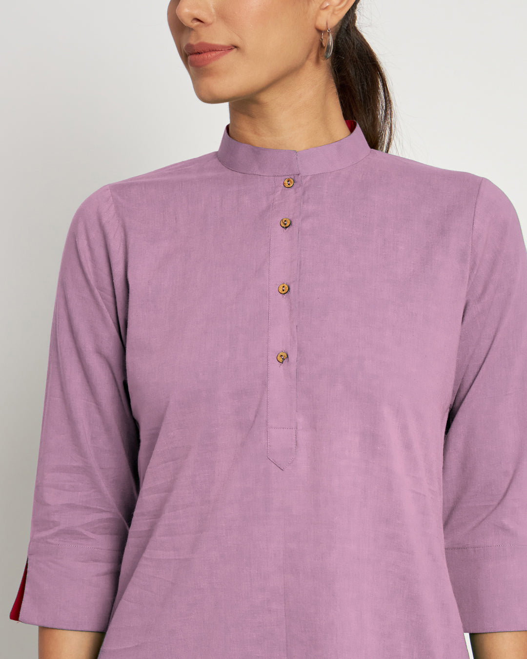 Iris Pink Band Collar Neck Solid Kurta (Without Bottoms)