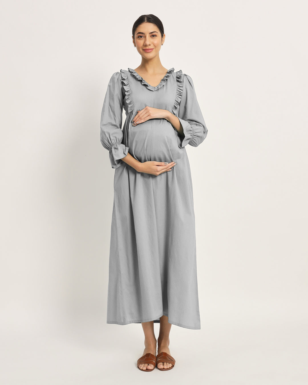 Iced Grey Functional Flow Maternity Nursing Dress