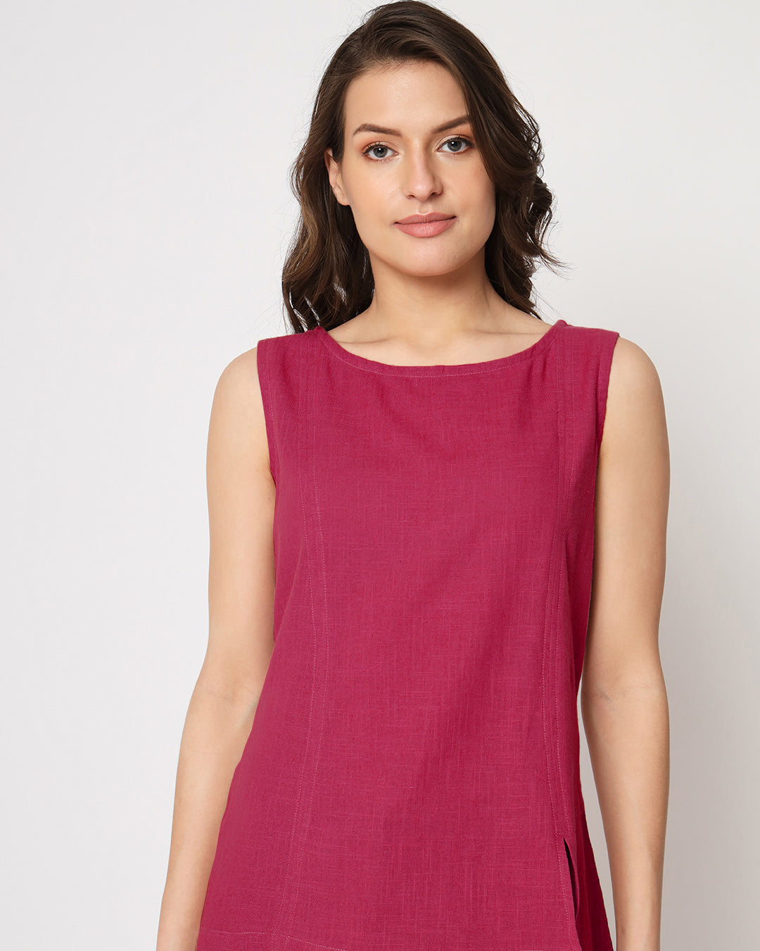 Queen's Gulabi Sleeveless Short Length Solid Co-ord Set