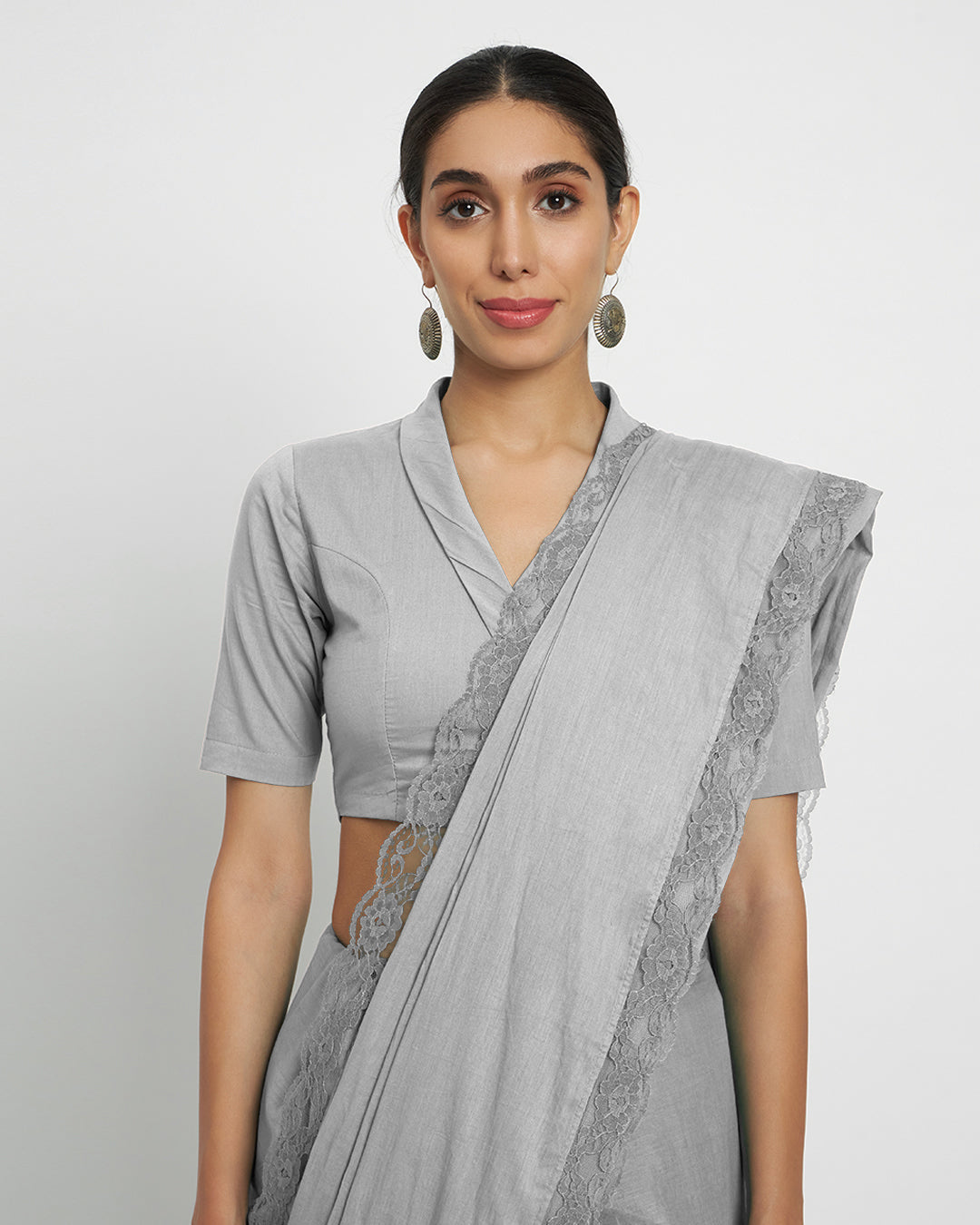 Iced Grey Lace Medley Cotton Saree