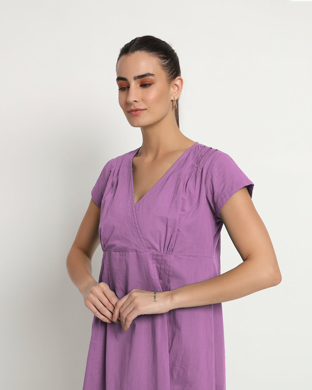 Wisteria Purple Voguish Verve V Neck Dress