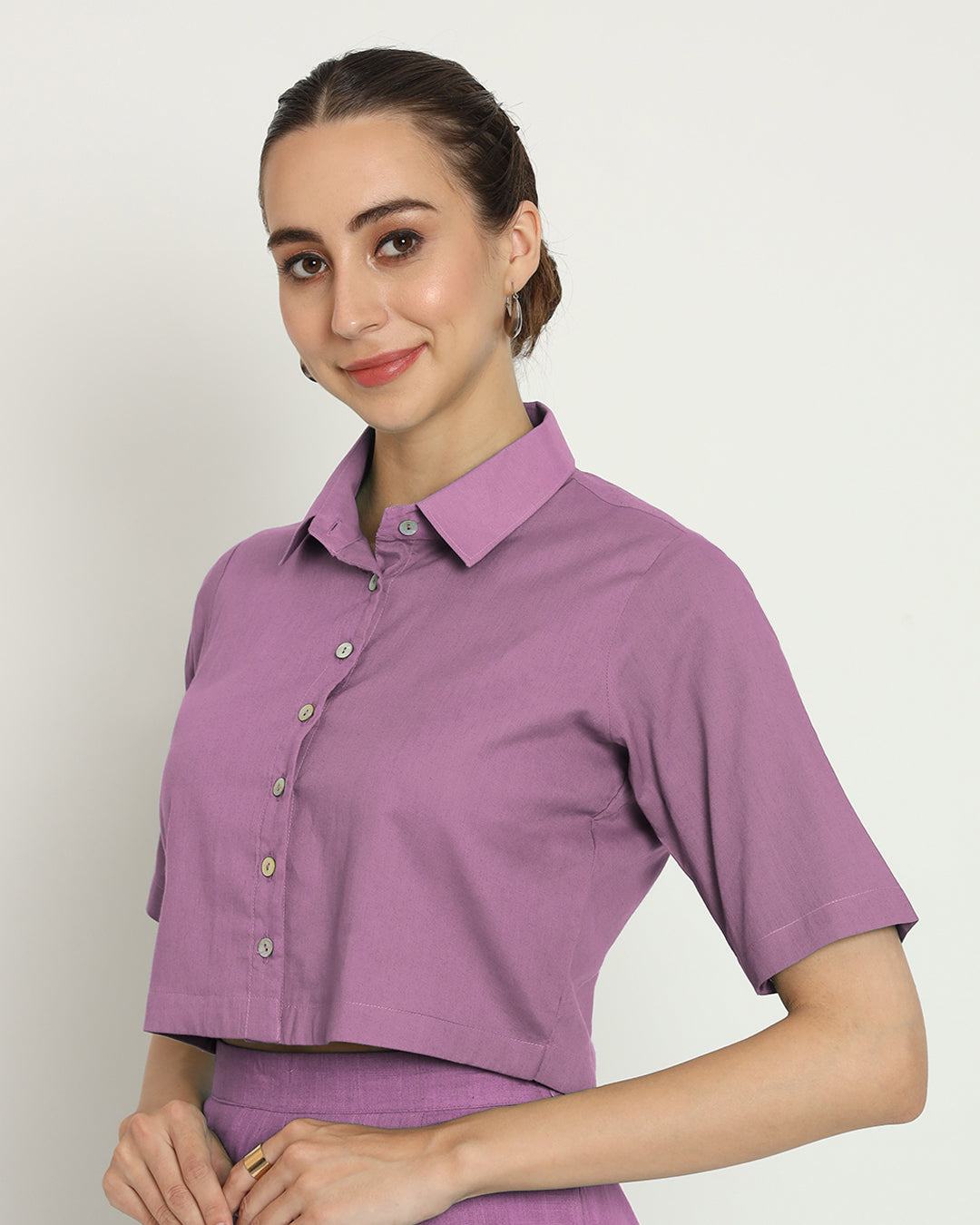 Iris Pink Cropped Shirt Blouse