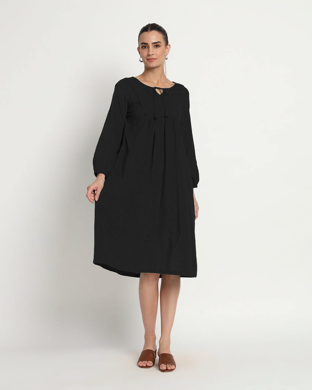 Classic Black Playful Tie-Up Neck Dress