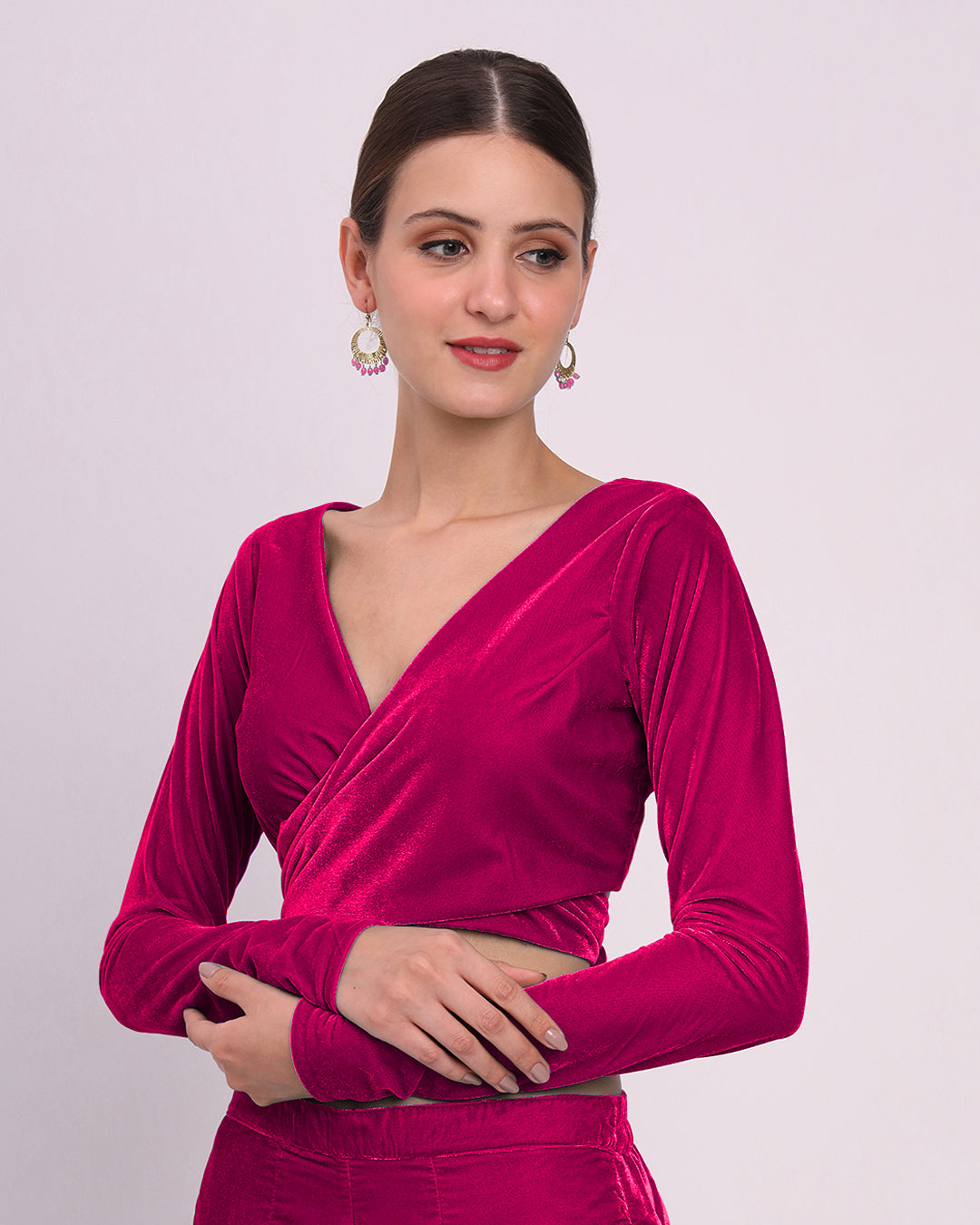Queen's Gulabi Knotty By Nature Velvet Blouse